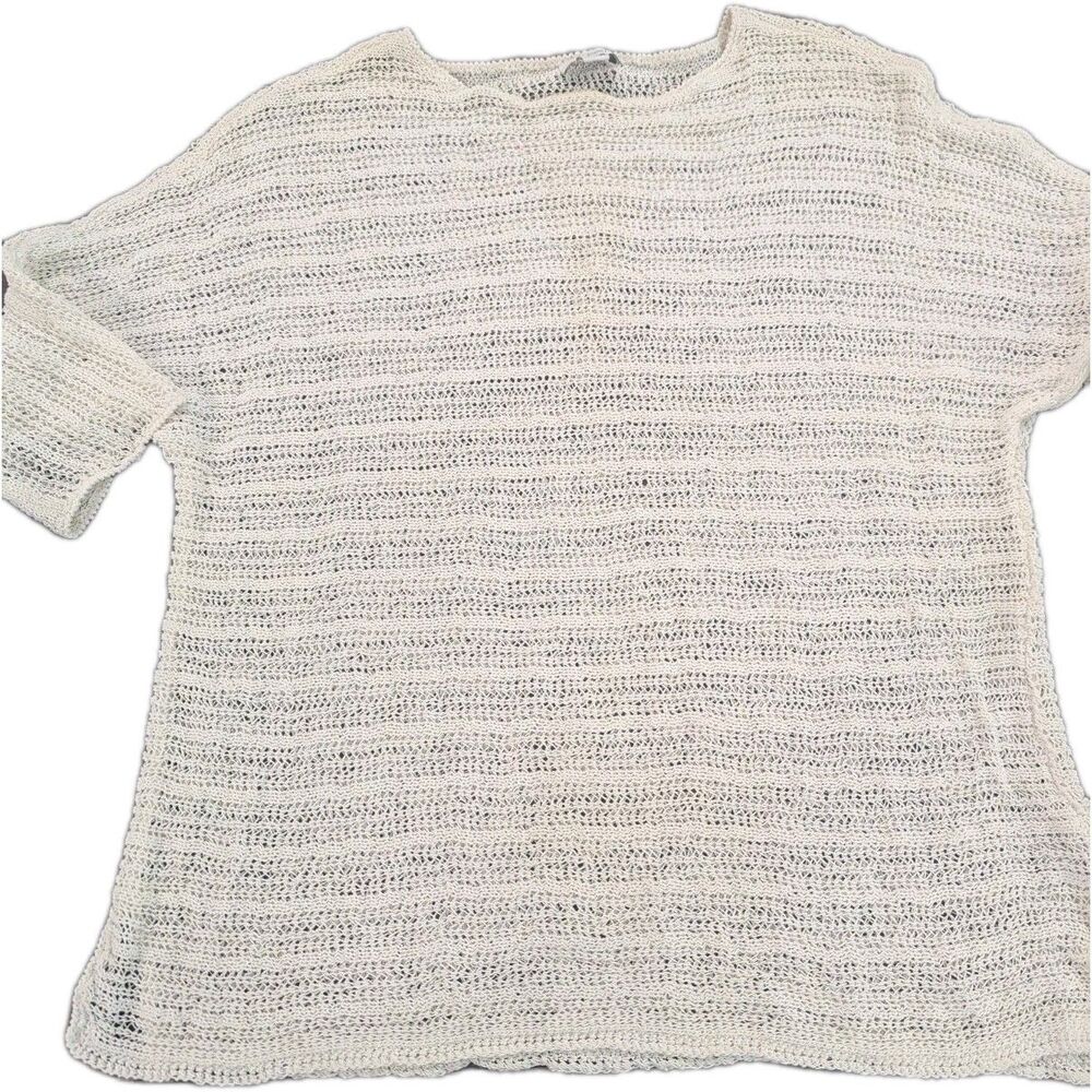 Pure Jill Top Womens Small White Open Knit Boat Neck Short Dolman Sleeve